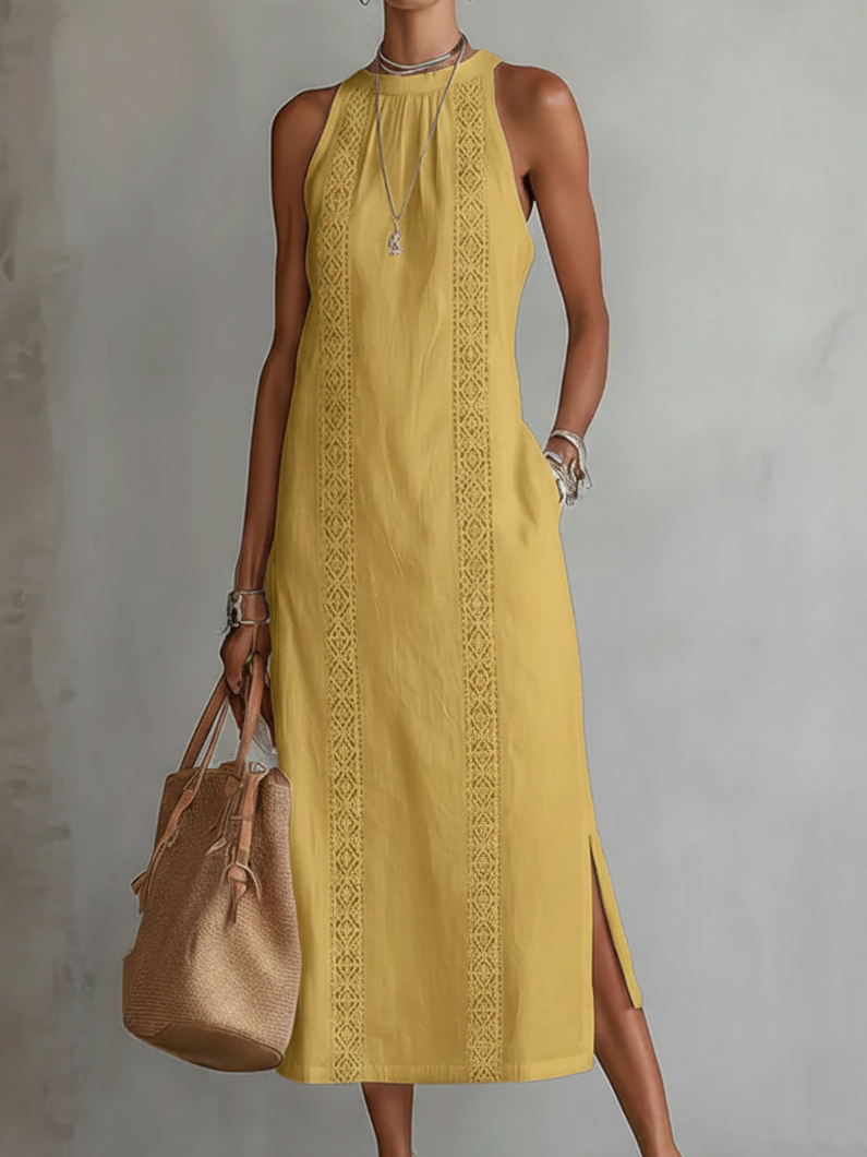 Lorna | Robe Midi en Lin avec Col Mao