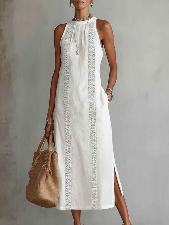 Lorna | Robe Midi en Lin avec Col Mao