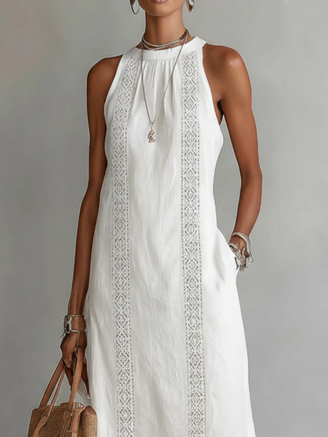 Lorna | Robe Midi en Lin avec Col Mao