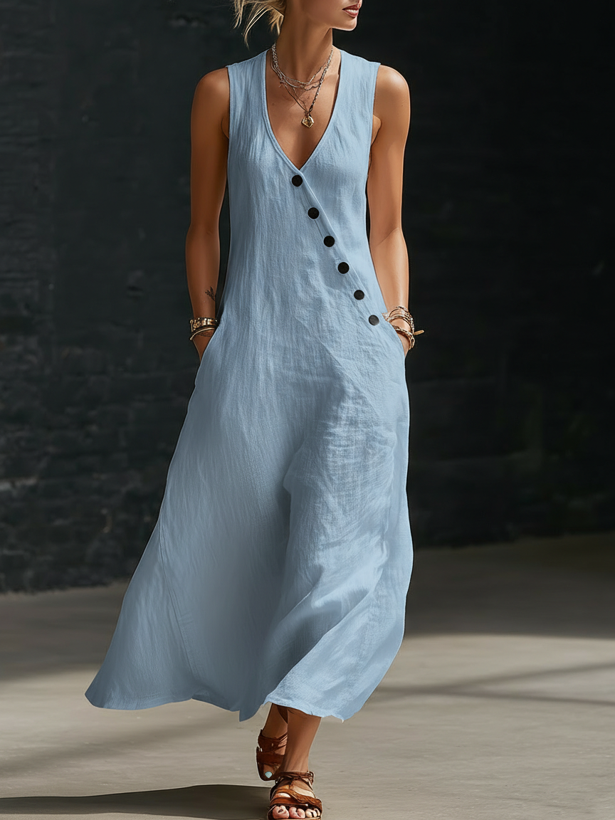 Sophie | Robe Maxi Boutonnée Minimaliste