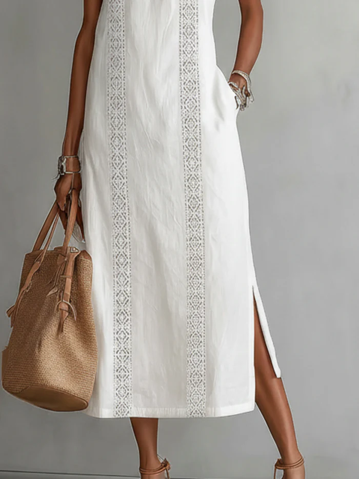 Lorna | Robe Midi en Lin avec Col Mao