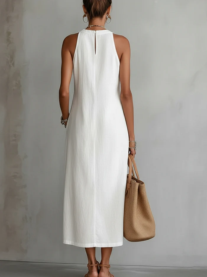 Lorna | Robe Midi en Lin avec Col Mao